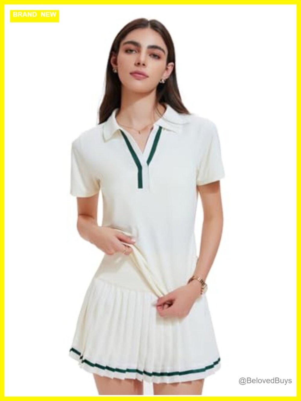 Women 2 Piece Tennis Skirt Set Pleated Golf Outfit V-Neck Polo Skort